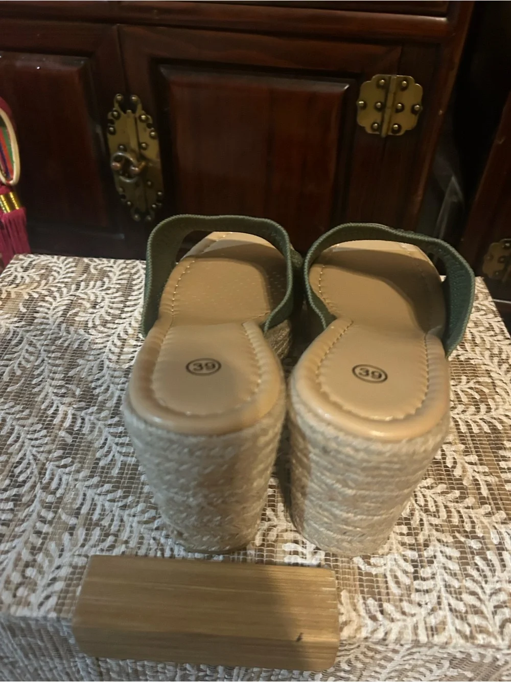 Women’s Olive Green Woven Espadrille Wedge Slides